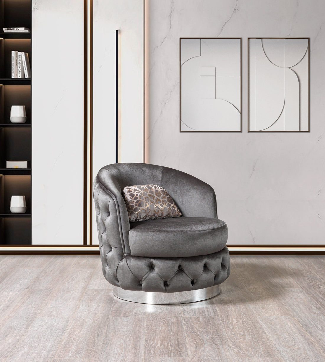 Lupino Gray Velvet Chair - LUPINOGRAY-CHAIR