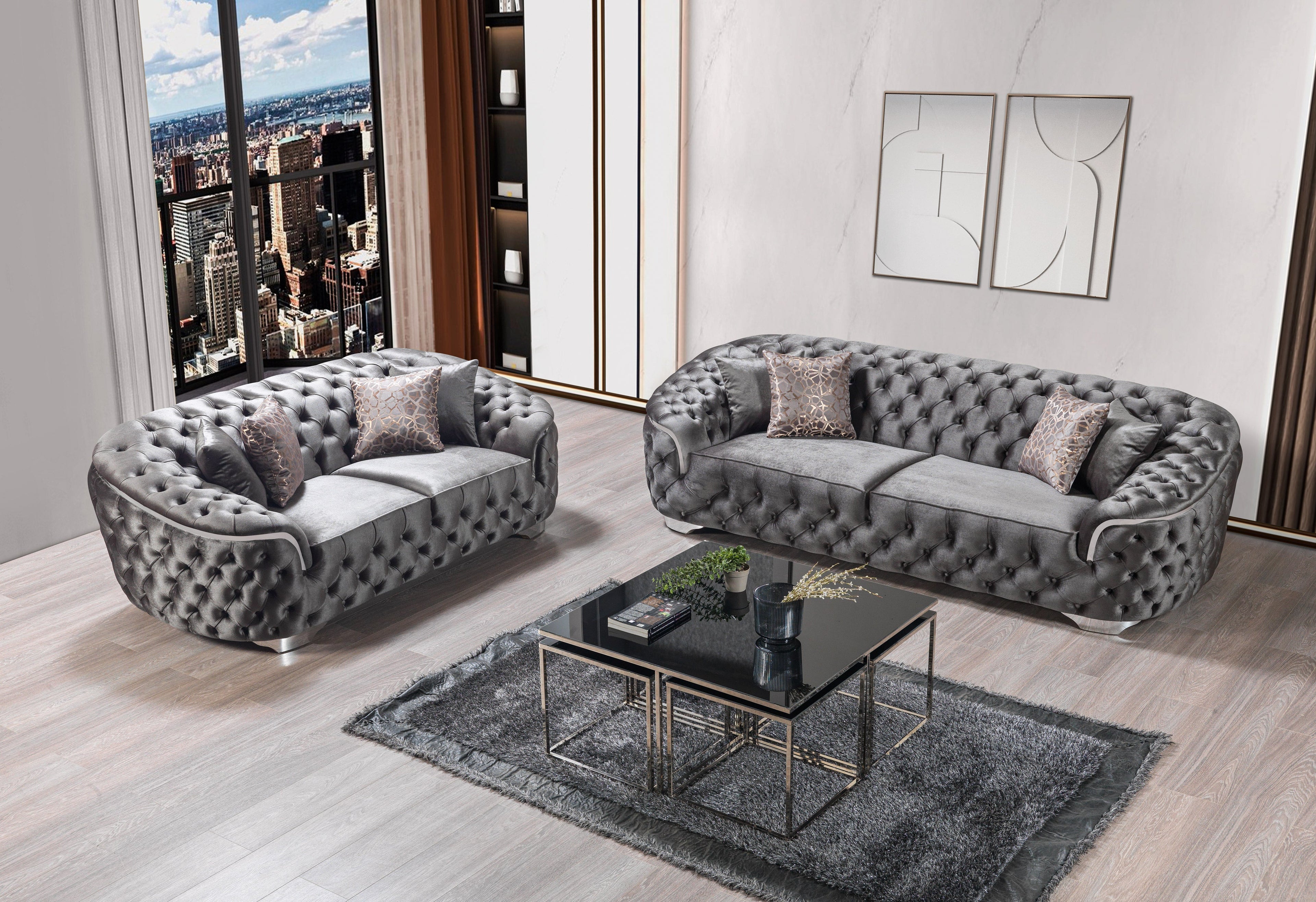 Lupino Gray Velvet Sofa &amp; Loveseat - LUPINOGRAY-SL