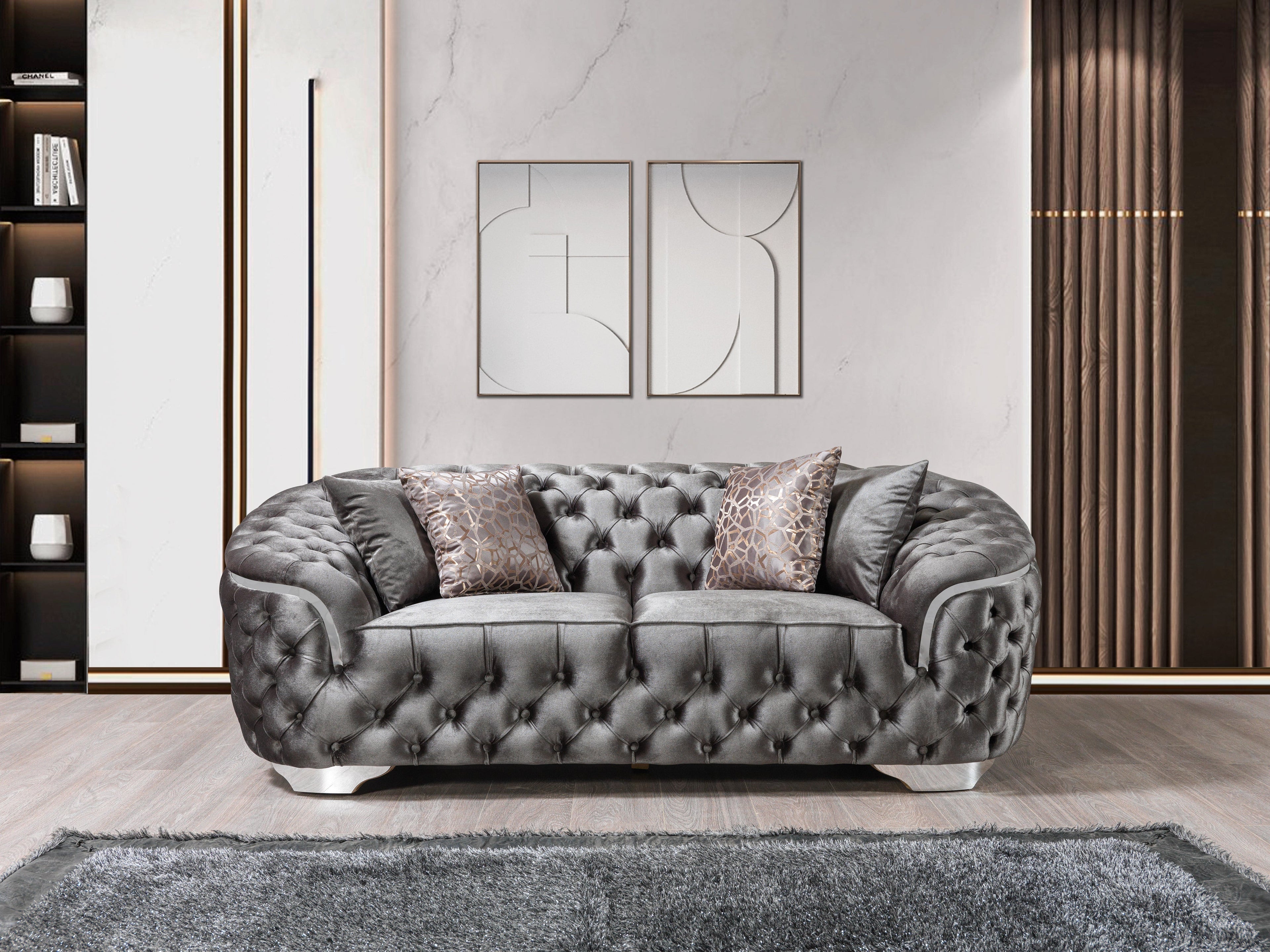 Lupino Gray Velvet Sofa &amp; Loveseat - LUPINOGRAY-SL