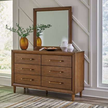 Lyncott King Upholstered Bed with Mirrored Dresser and 2 Nightstands in Brown from Ashley - Luna Furniture