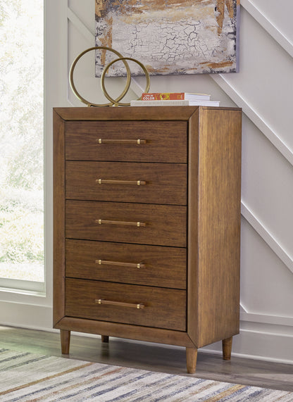 Lyncott Queen Upholstered Bed with Mirrored Dresser and Chest in Brown from Ashley - Luna Furniture
