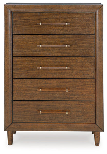 Lyncott Queen Upholstered Bed with Mirrored Dresser and Chest in Brown from Ashley - Luna Furniture