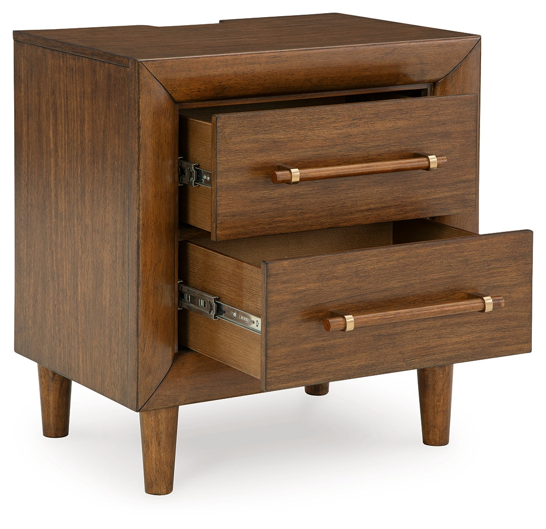 Lyncott Queen Upholstered Bed with Mirrored Dresser, Chest and Nightstand in Brown from Ashley - Luna Furniture