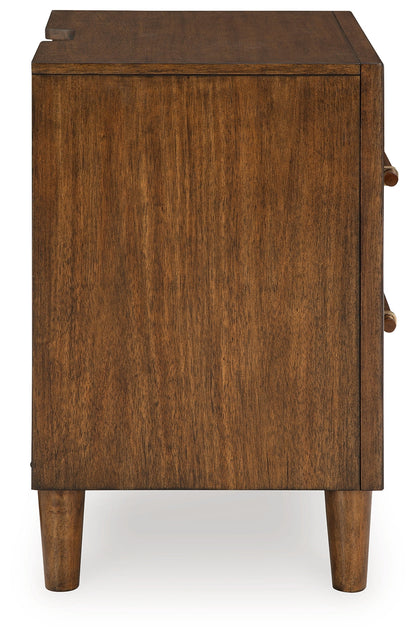 Lyncott Queen Upholstered Bed with Mirrored Dresser, Chest and Nightstand in Brown from Ashley - Luna Furniture