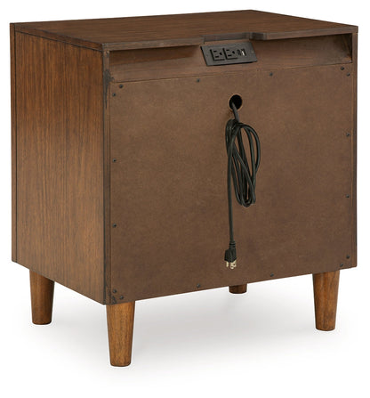 Lyncott Queen Upholstered Bed with Mirrored Dresser, Chest and Nightstand in Brown from Ashley - Luna Furniture