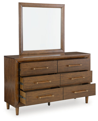 Lyncott Queen Upholstered Bed with Mirrored Dresser, Chest and Nightstand in Brown from Ashley - Luna Furniture