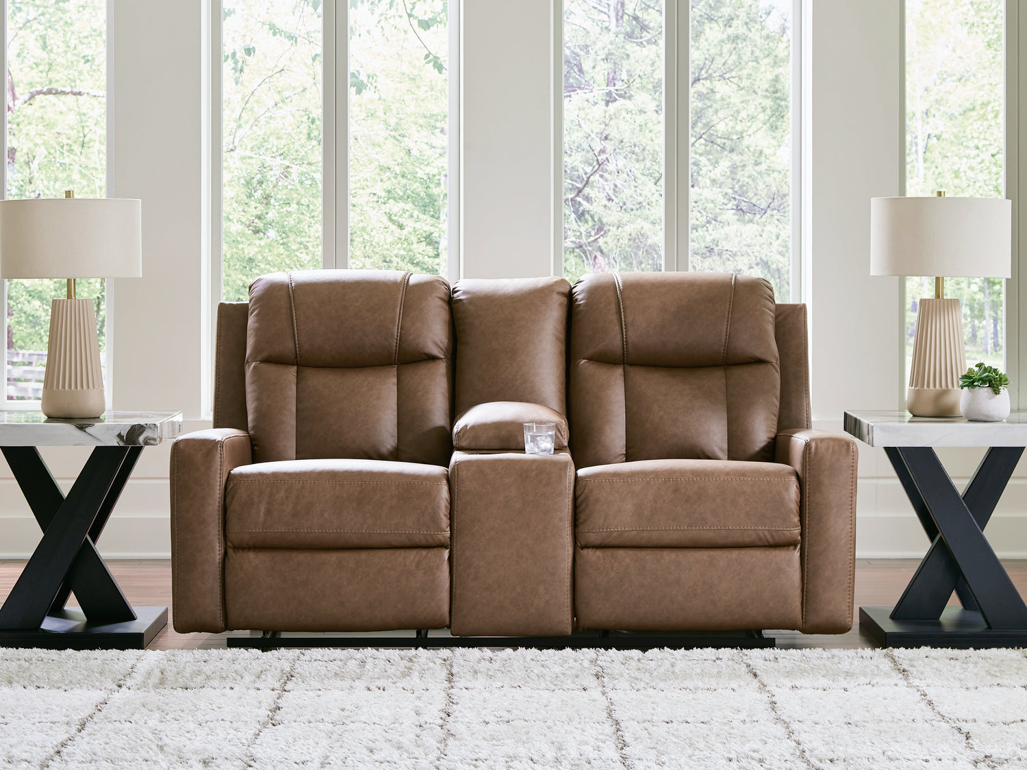 Mackmenville Caramel Reclining Loveseat with Console - 7471494