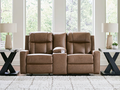 Mackmenville Caramel Reclining Loveseat with Console - 7471494