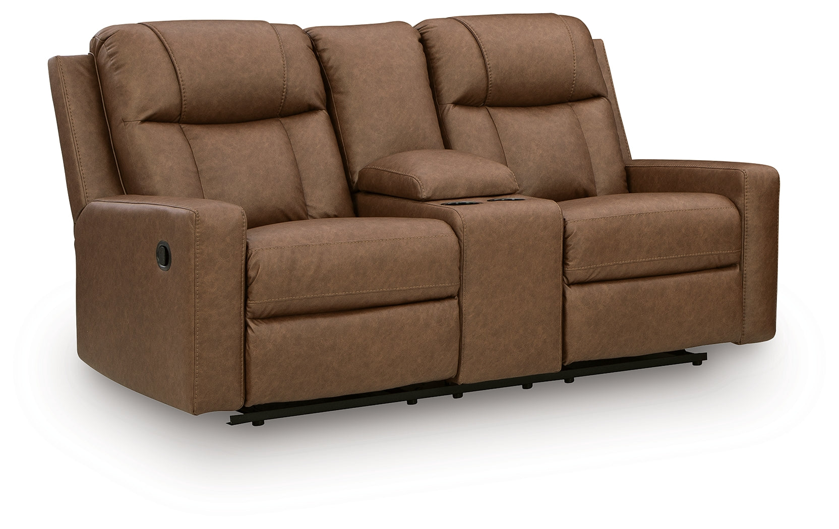 Mackmenville Caramel Reclining Loveseat with Console - 7471494