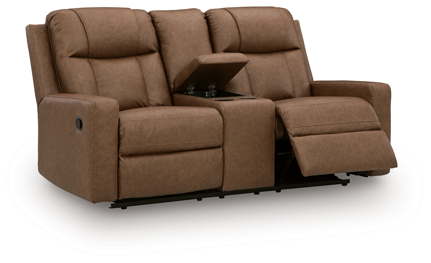 Mackmenville Caramel Reclining Loveseat with Console - 7471494