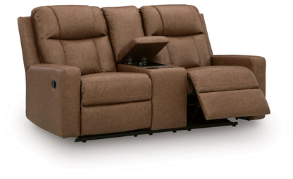 Mackmenville Caramel Reclining Loveseat with Console - 7471494