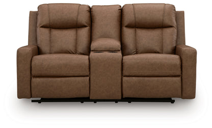 Mackmenville Caramel Reclining Loveseat with Console - 7471494
