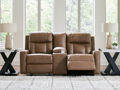 Mackmenville Caramel Reclining Loveseat with Console - 7471494