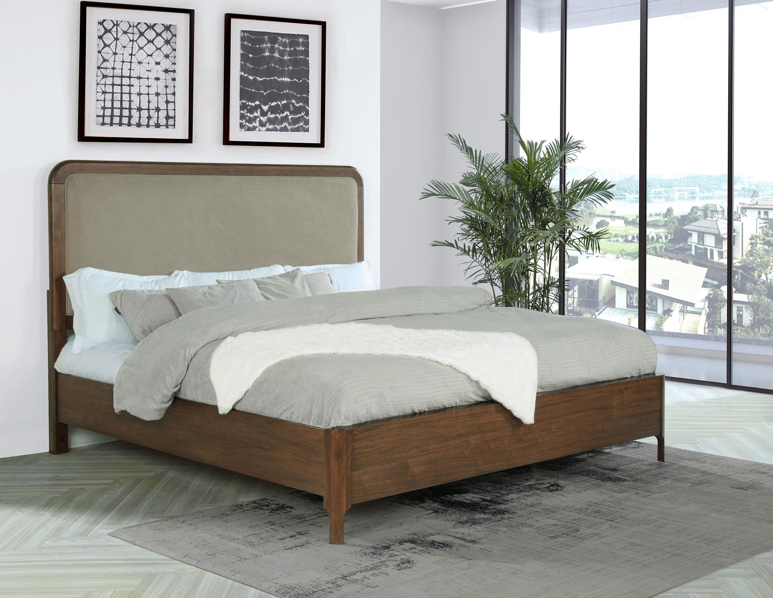 Maderia 57-inch Upholstered Queen Panel Bed Walnut - 223321Q
