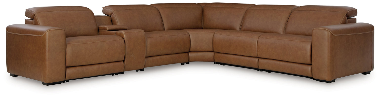 Magic Man Caramel 6-Piece Power Reclining Sectional with Console - PCU10700S14
