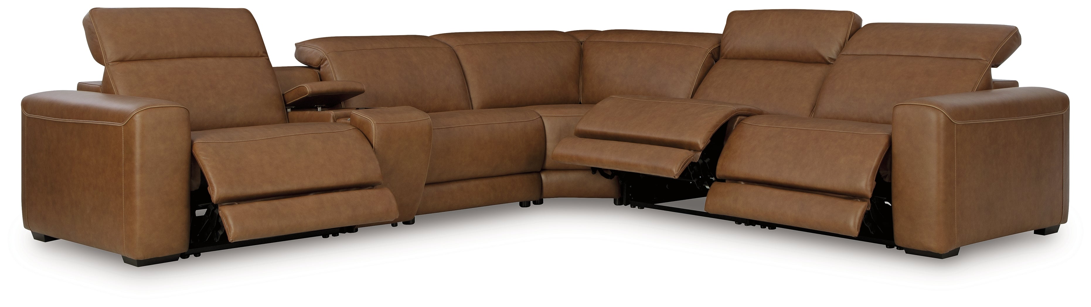 Magic Man Caramel 6-Piece Power Reclining Sectional with Console - PCU10700S14