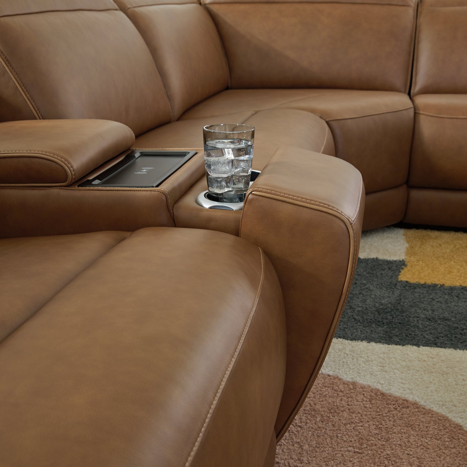 Magic Man Caramel 6-Piece Power Reclining Sectional with Console - PCU10700S14