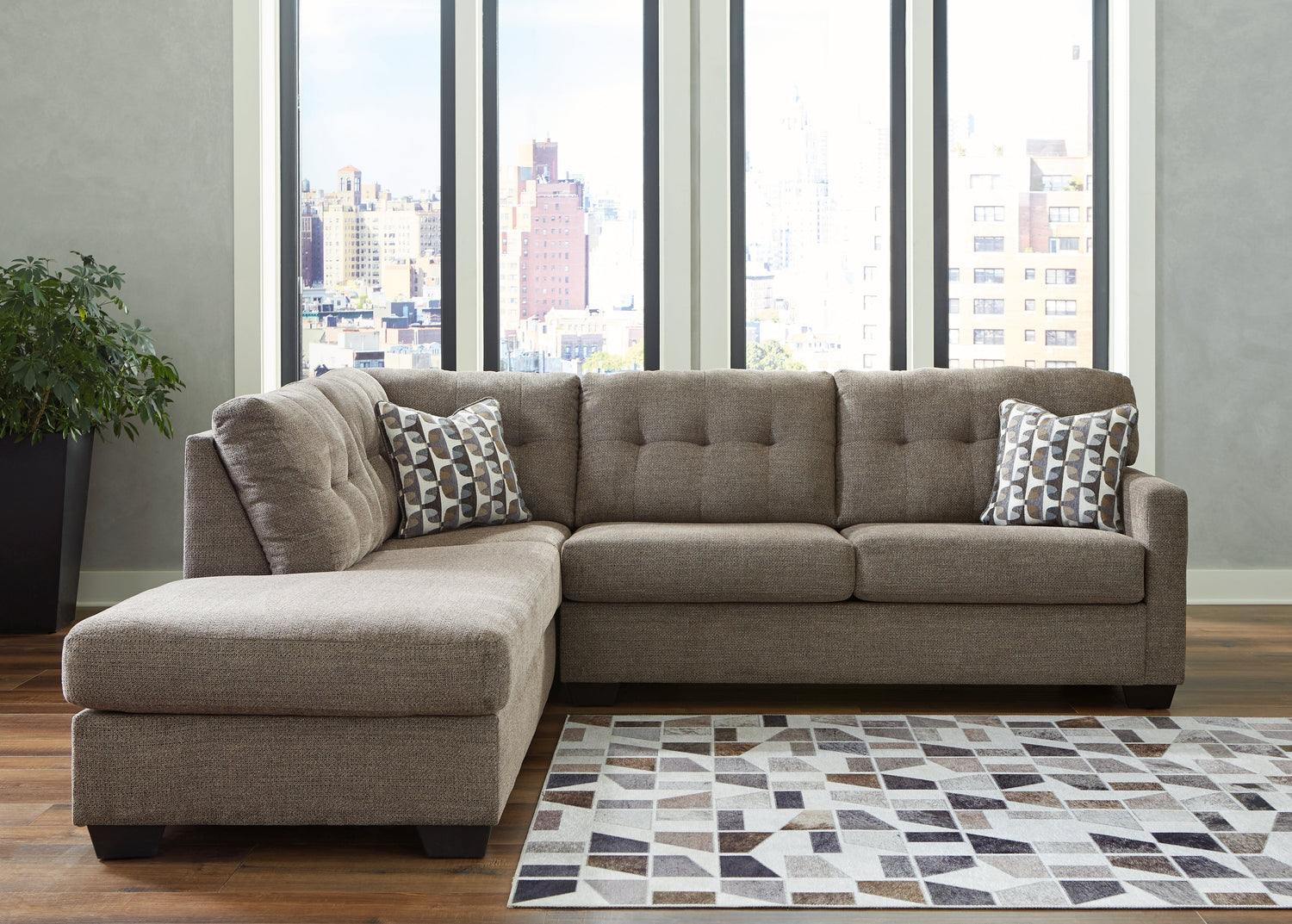 Mahoney 2-Piece Sectional with Ottoman in Chocolate from Ashley - Luna Furniture