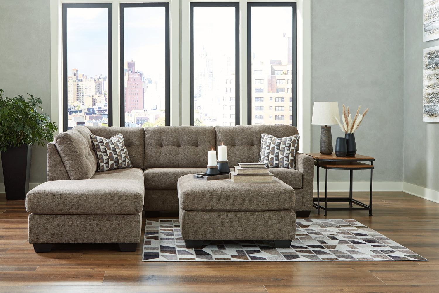 Mahoney 2-Piece Sectional with Ottoman in Chocolate from Ashley - Luna Furniture