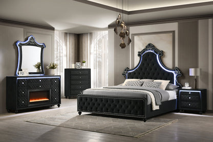 Majesty2 Black 4PC or 5PC Set - Queen, King *Extra Nightstands - Majesty2 Black Bedroom Set Extra Nightstands