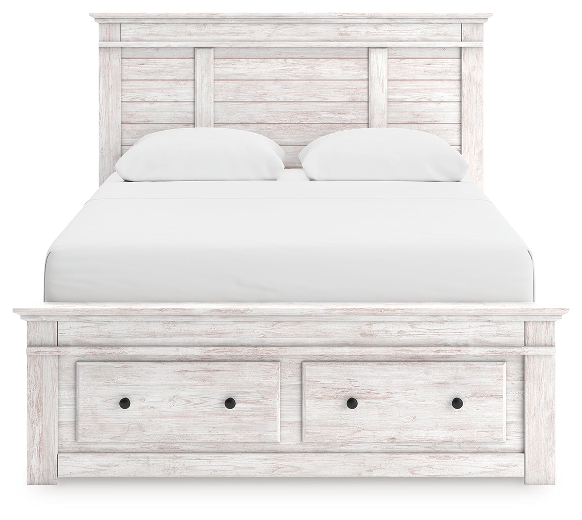Makidern Whitewash Queen Panel Storage Bed - PCB1171B4