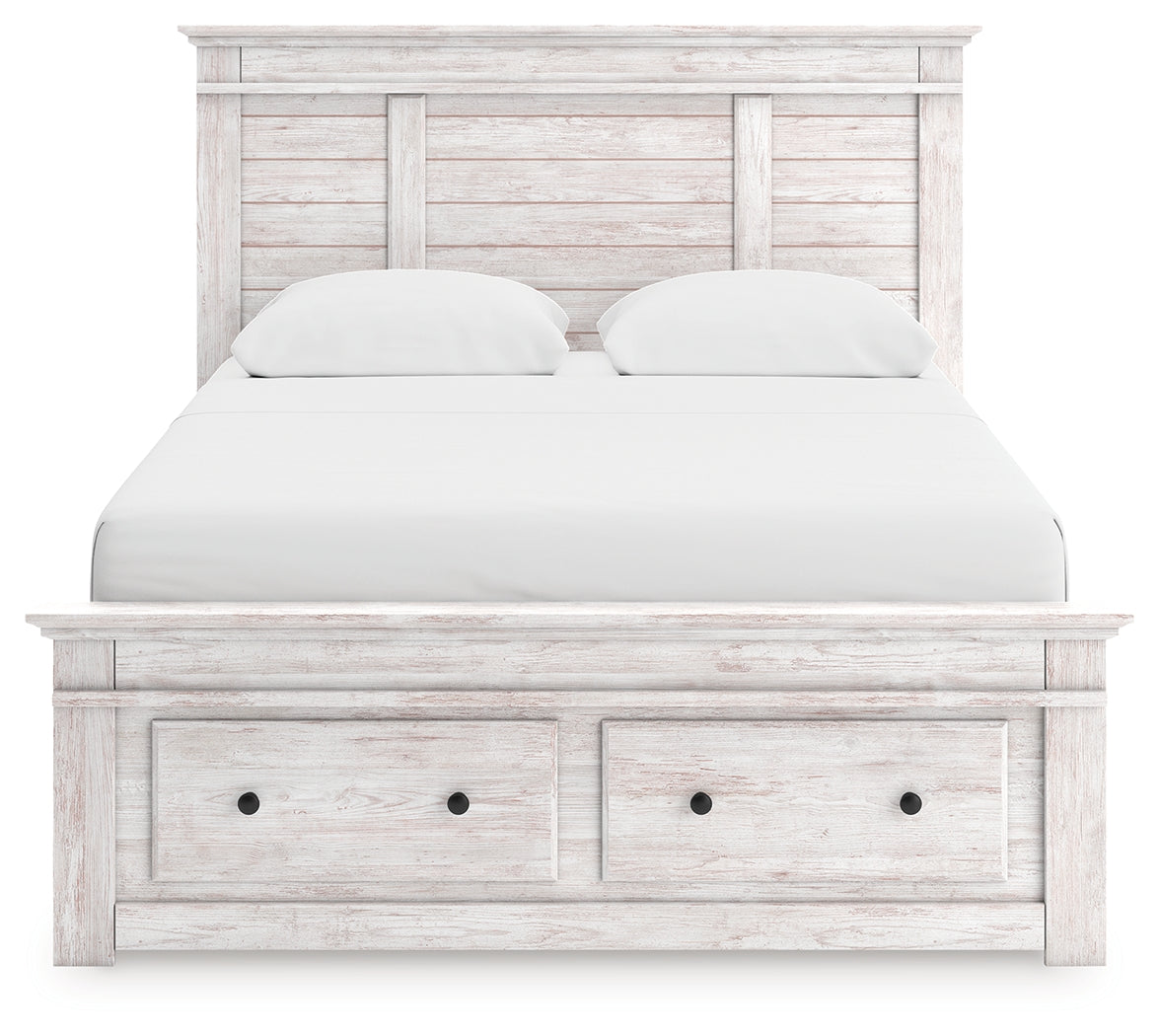 Makidern Whitewash Queen Panel Storage Bed - PCB1171B9