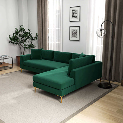 Mano  L-Shaped Velvet Sectional Sofa In Green Right Facing - SEC02101602