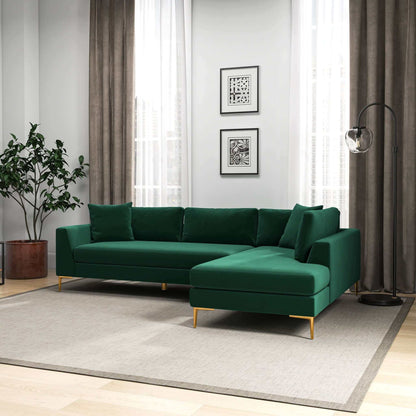 Mano  L-Shaped Velvet Sectional Sofa In Green Right Facing - SEC02101602