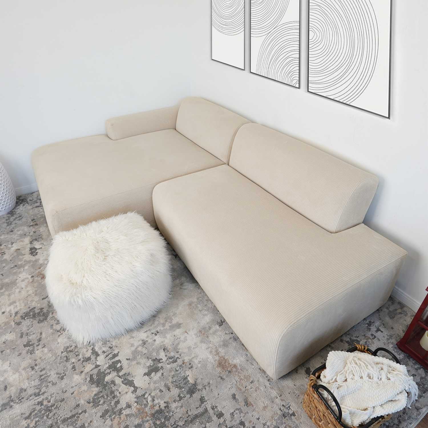 Mar Sectional Cream Velvet Sofa(Left Facing) - SEC01600801