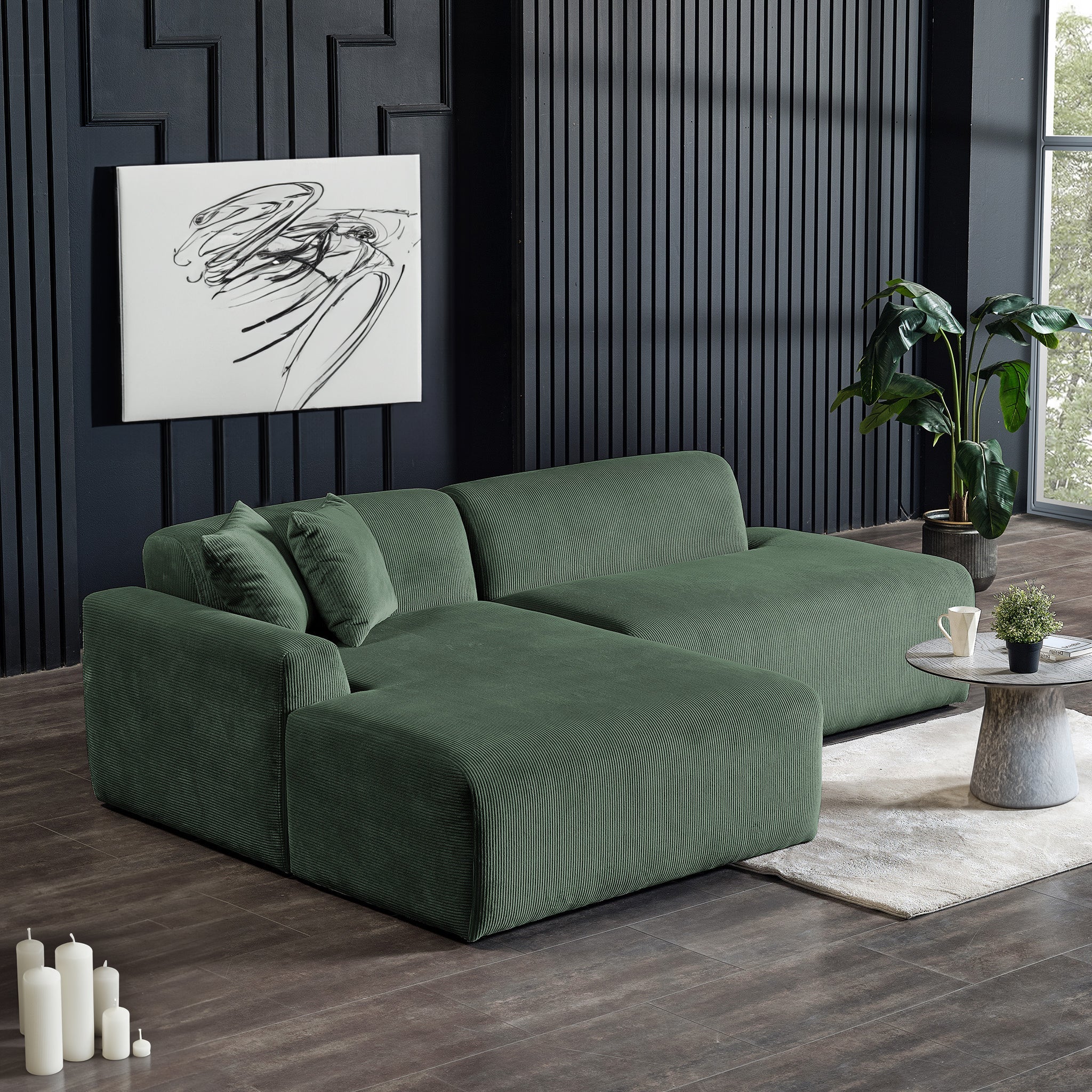 Mar Sectional Green Velvet Sofa (Left Facing) - SEC01600803
