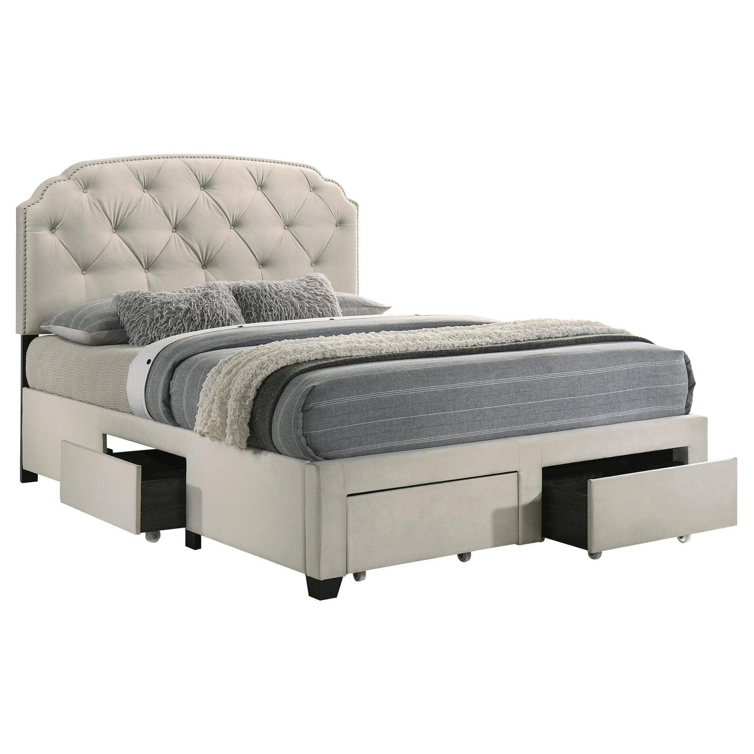 Marianna 4-drawer Upholstered Eastern King Storage Bed Cream - 316011KE