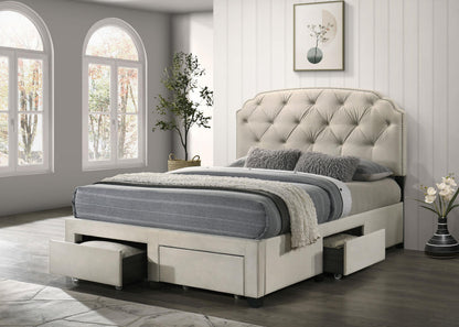 Marianna 4-drawer Upholstered Queen Storage Bed Cream - 316011Q