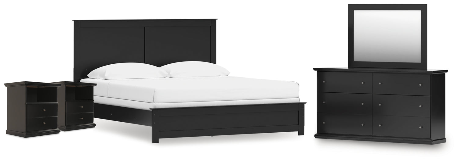 Maribel King Panel Bed, Dresser, Mirror and 2 Nightstands - B138B70