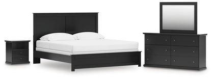 Maribel King Panel Bed with Mirrored Dresser and Nightstand in Black - PKG021550