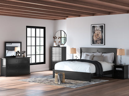 Maribel King Panel Bed with Mirrored Dresser and Nightstand in Black - PKG021550