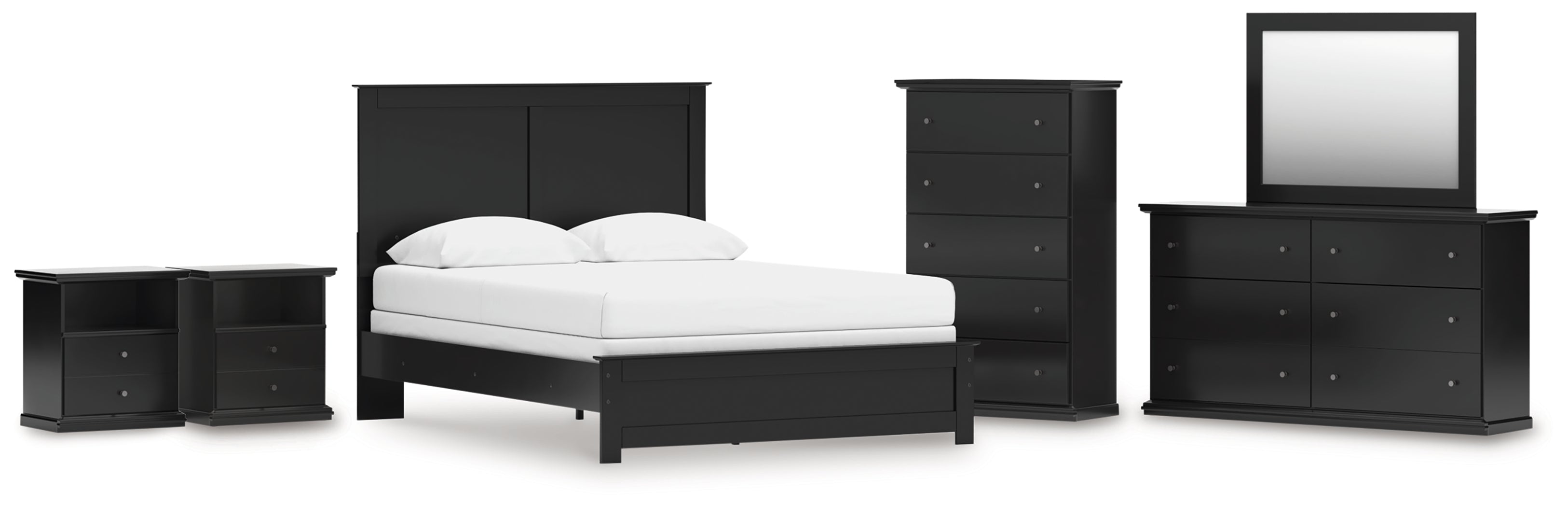 Maribel Queen Panel Bed, Dresser, Mirror, Chest and 2 Nightstands - B138B76