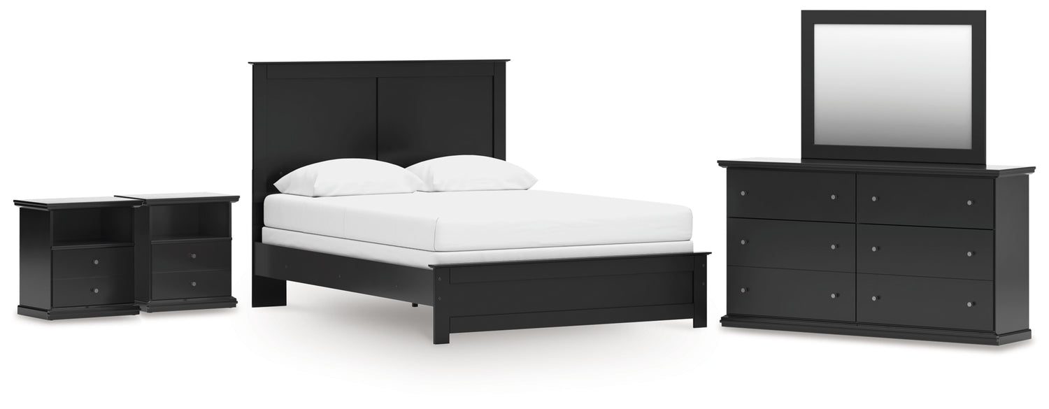 Maribel Queen Panel Bed with Dresser, Mirror and 2 Nightstands - B138B74