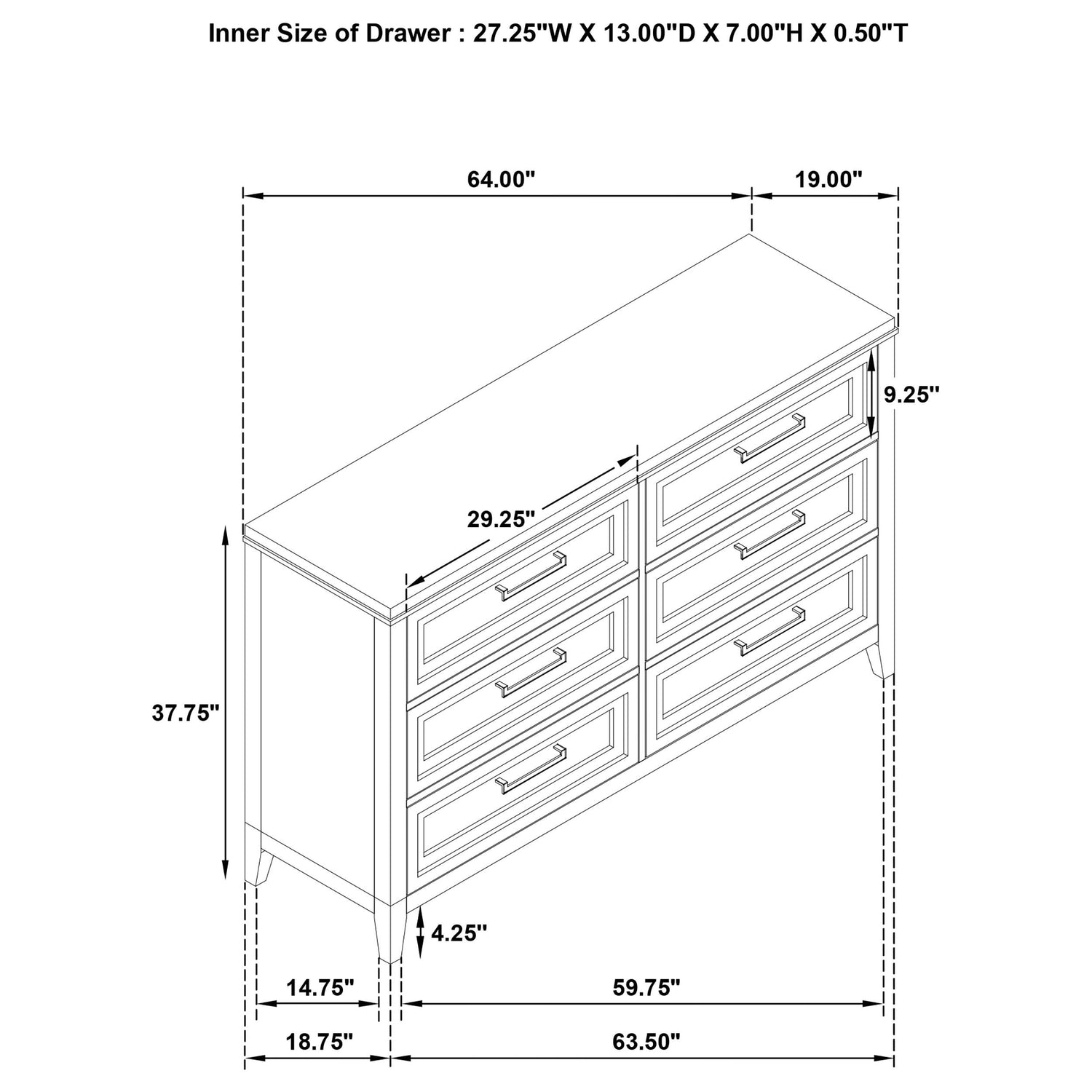 Marielle 6-drawer Bedroom Dresser Distressed White - 224843