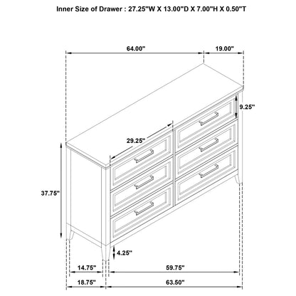 Marielle 6-drawer Bedroom Dresser Distressed White - 224843