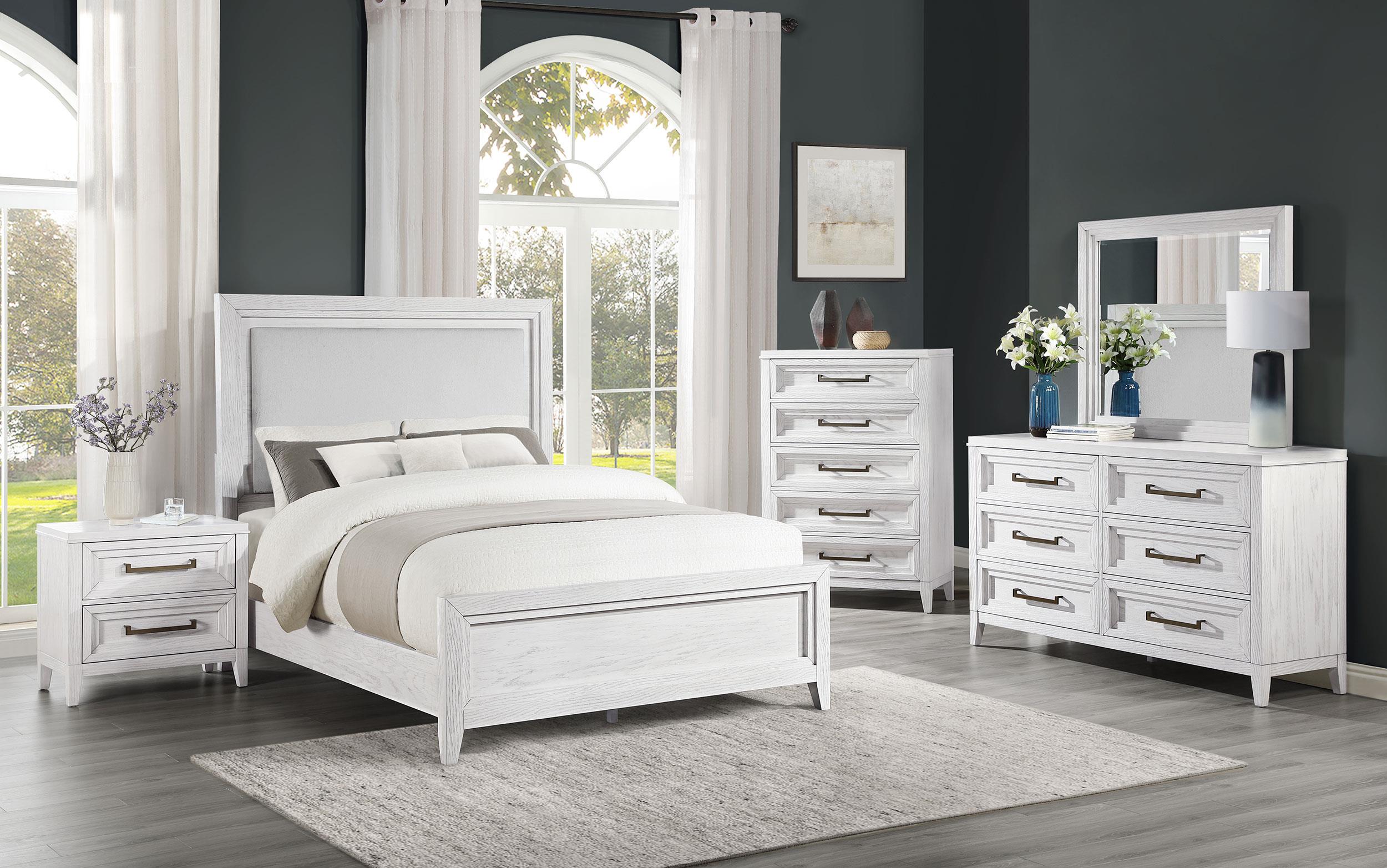 Marielle Eastern King LED Panel Bed Distressed White - 224841KE