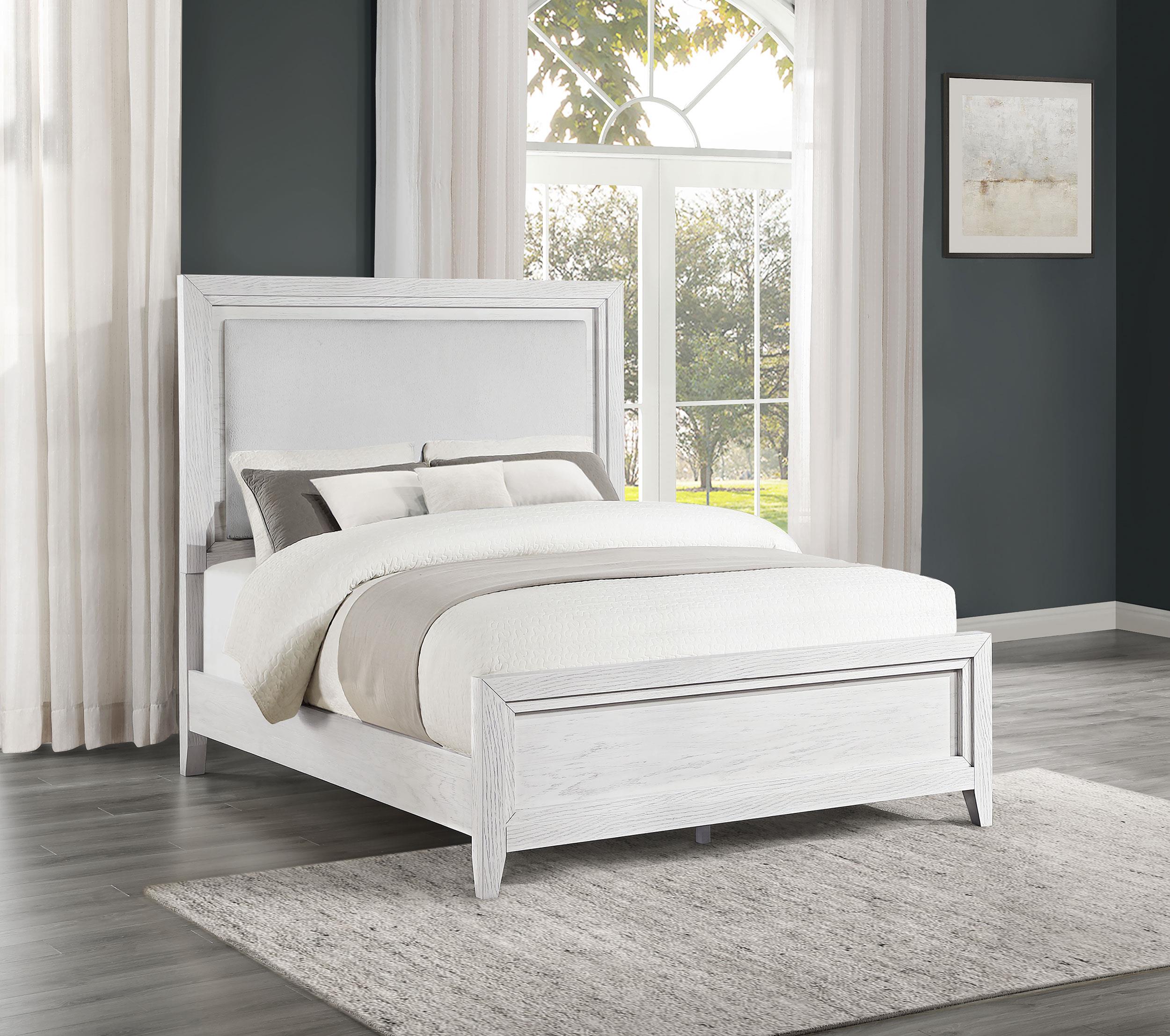 Marielle Eastern King LED Panel Bed Distressed White - 224841KE