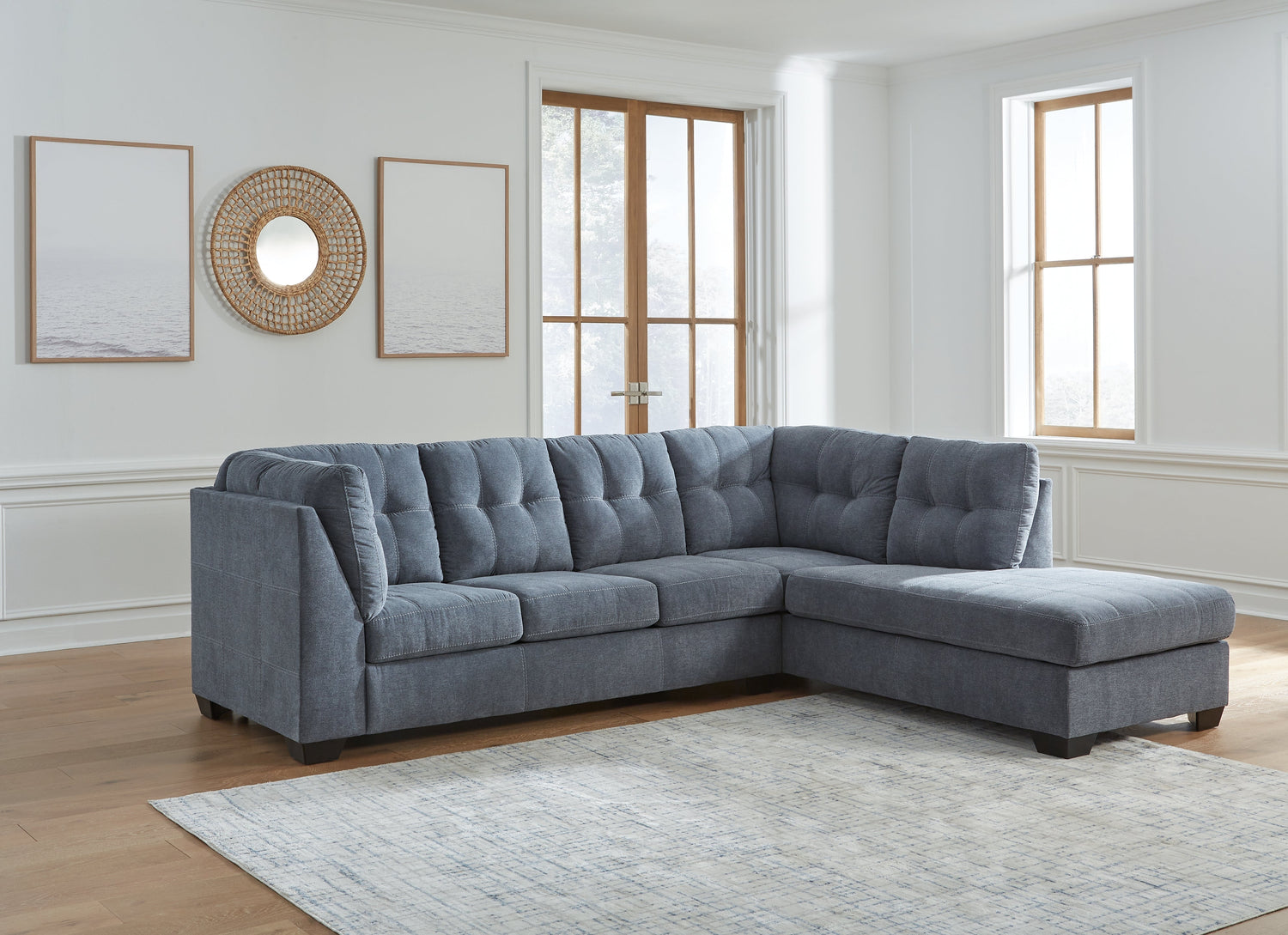 Marleton 2-Piece Sectional with Ottoman in Denim - PKG015807