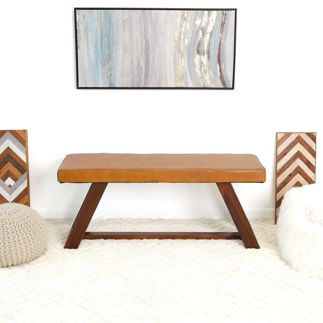 Marley Genuine Leather Bench In Tan - BEN01201301