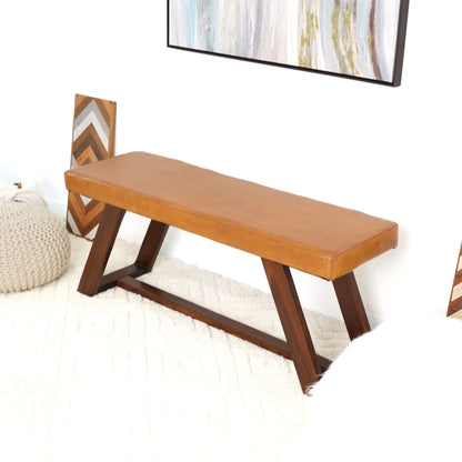Marley Genuine Leather Bench In Tan - BEN01201301