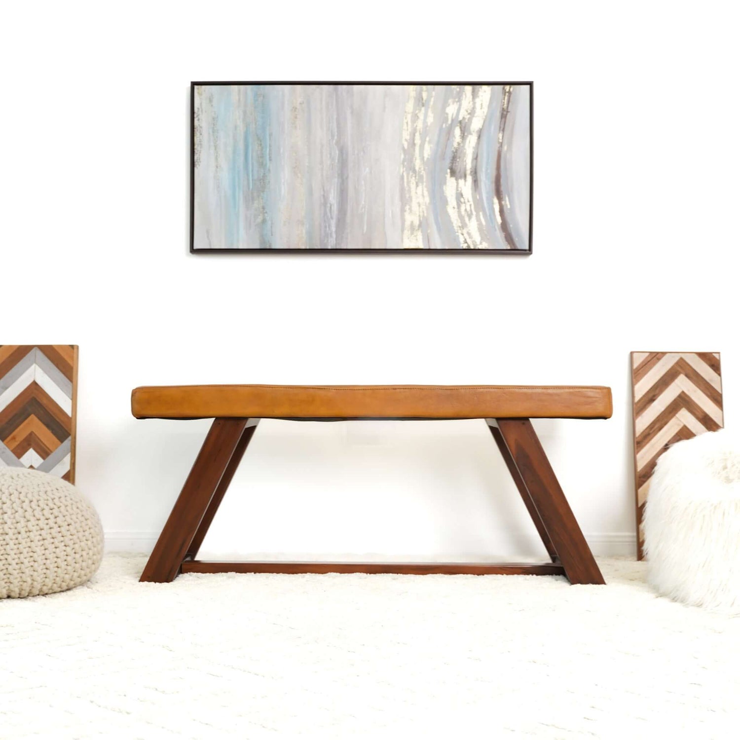 Marley Genuine Leather Bench In Tan - BEN01201301