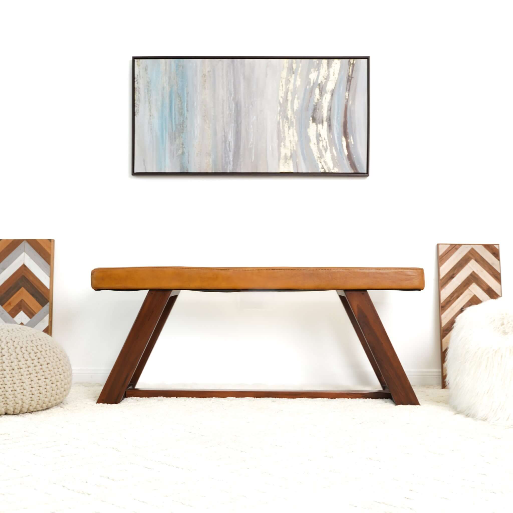 Marley Genuine Leather Bench In Tan - BEN01201301