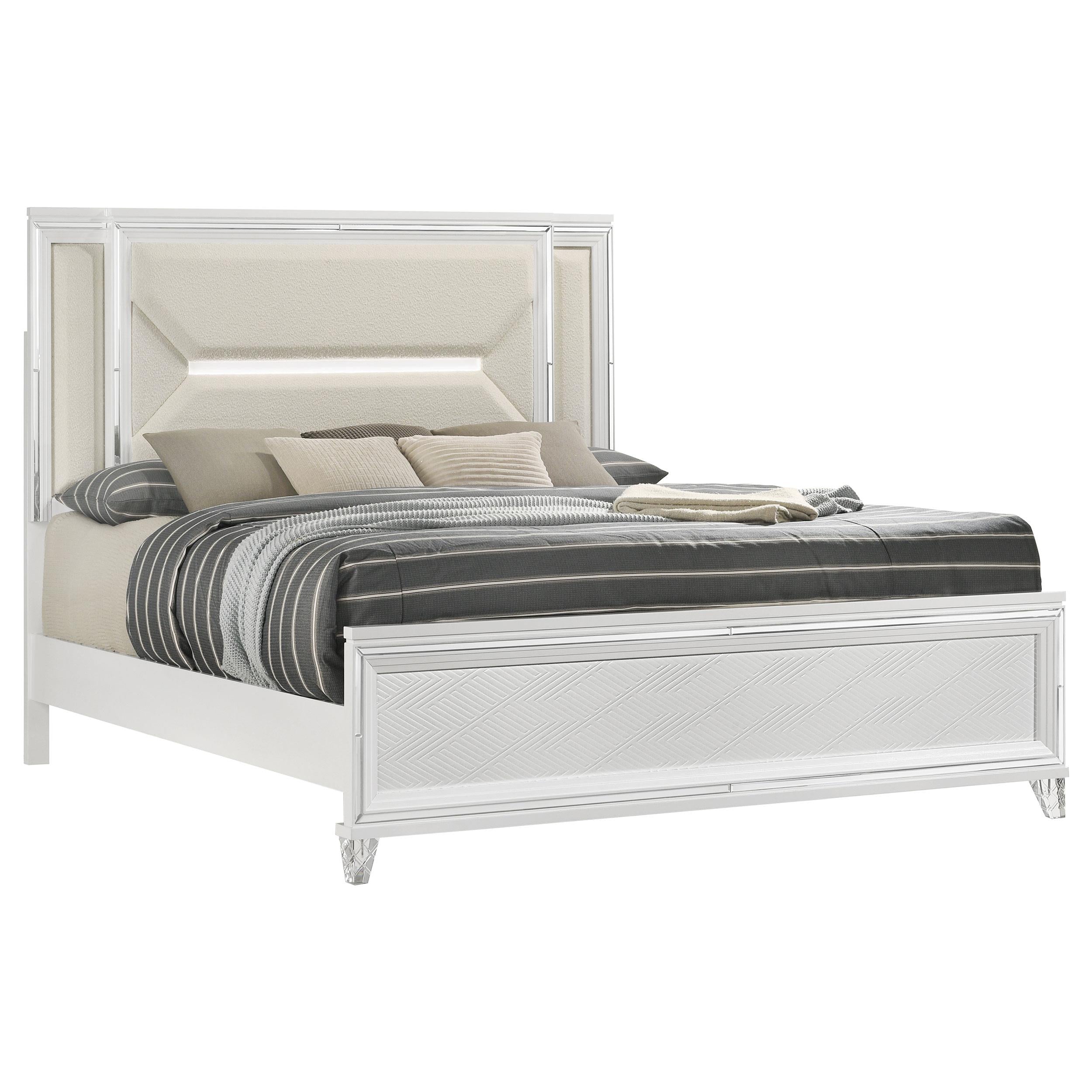 Marmore 64-inch Eastern King Panel Bed LED Headboard White - 224961KE