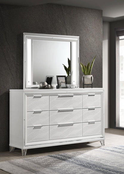 Marmore 9-drawer Dresser and LED Mirror White - 224963M