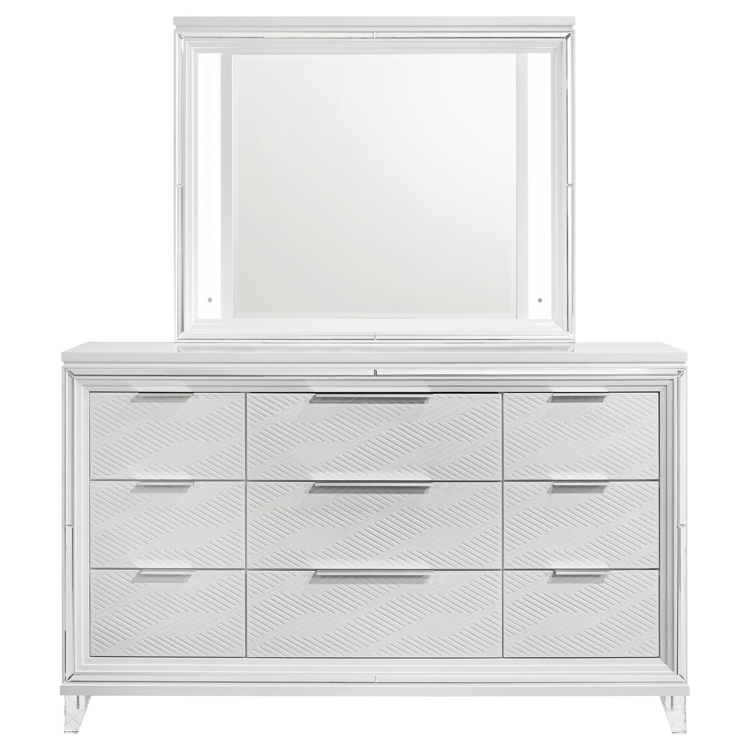 Marmore 9-drawer Dresser and LED Mirror White - 224963M