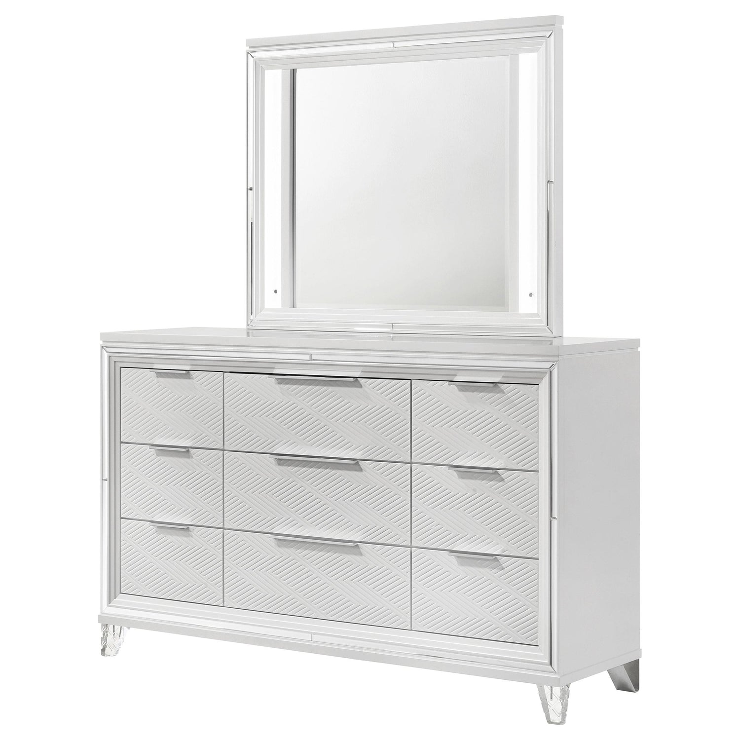 Marmore 9-drawer Dresser and LED Mirror White - 224963M